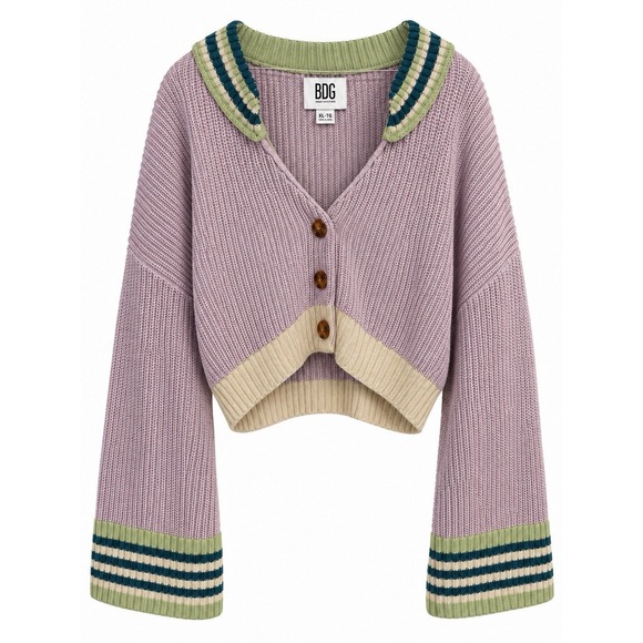 Urban Outfitters Sweaters - Grandmacore Y2K Cropped Cardigan Oversized Chunky Knit Striped Bell Sleeve XL